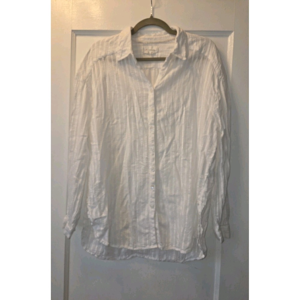 Anthropologie White 100% Cotton Stripe Blouse. Medium